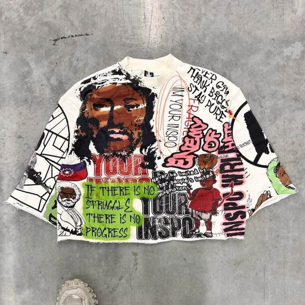 Y2K T Shirt Mid Long Sleeve Men Women Punk Hip Hop Graffiti Style Graphic Printed Oversized T Shirt Harajuku Loose Short Sleeved - Image 3
