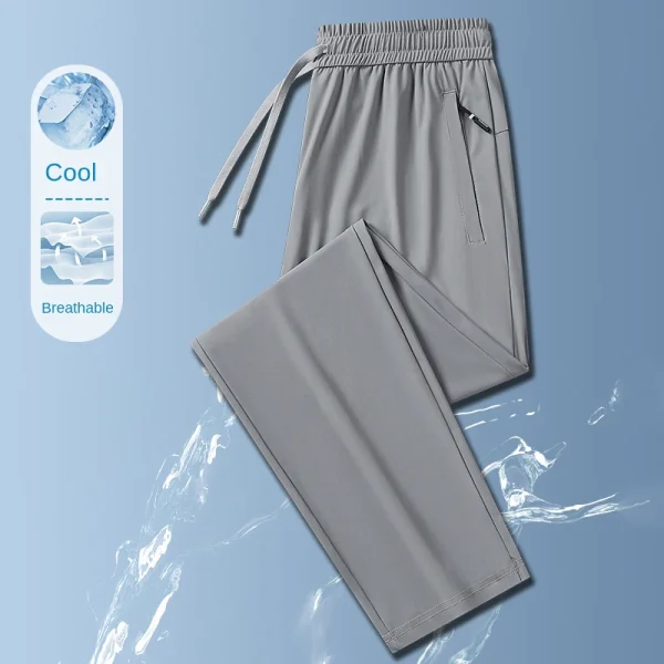 Ice Silk Men's trousers 2024 summer black-and-gray thin style business casual pants outdoor stretch breathable straight leg loos - Image 4