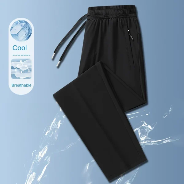 Ice Silk Men's trousers 2024 summer black-and-gray thin style business casual pants outdoor stretch breathable straight leg loos - Image 3